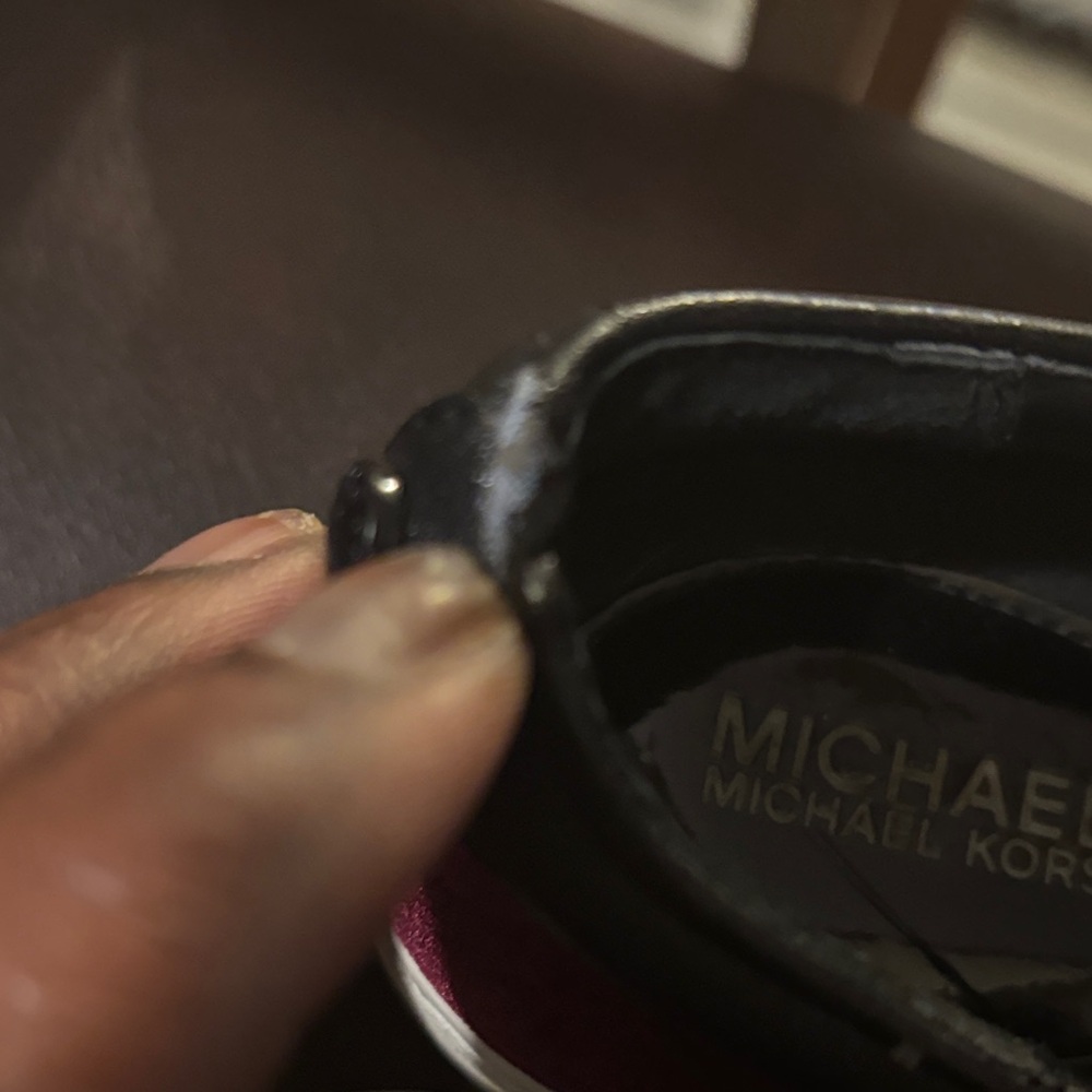 Michael Kors Dark Red Velvet Slip-Ons with Black Accents - tiny wears - Picture 7 of 13